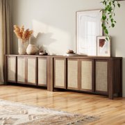 Brafabhome 63" Wide Sideboard with Solid Wood Handles, 4 Doors Buffet Cabinet with Storage Shelf for Living Room, Dining Room, Entryway | Walnut(2 Set)