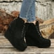 thumbnail image 2 of NECHOLOGY Botas Mujer Adulto Femenino Zapatos Botines de mujer Botas de suela gruesa con cordones de gamuza sólida de felpa de invierno a la moda para mujer (Black, 8.5), 2 of 7