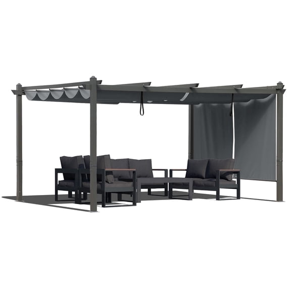 BPS 16' x 12' Outdoor Retractable Pergola with Canopy & 2 Roller Shades, Aluminum Patio Gazebo Shelter, Gray