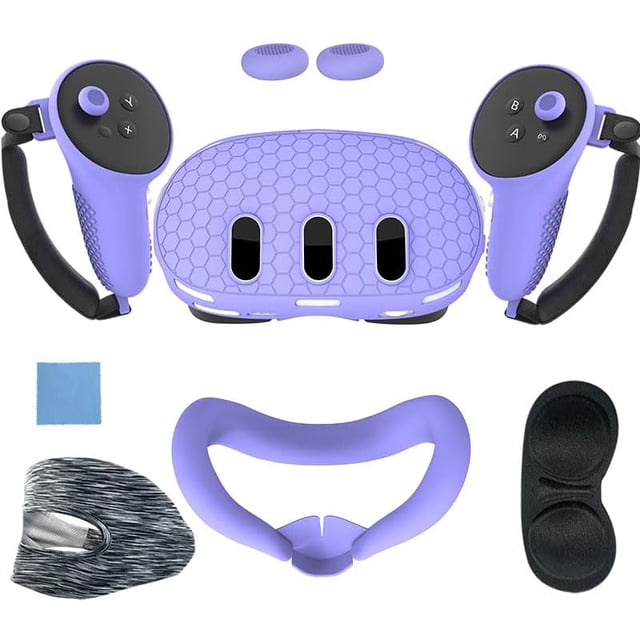 7pcs Accessories Set Silicone VR Front Shell Protector Controller Grips Cover Anti-Scratch Protective Cover Face Cover Lens Cover for Meta Quest 3