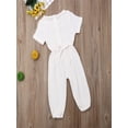 thumbnail image 3 of Gureui Infant Newborn Baby Boys Girls Casual One Piece Romper Solid Color Round Neck Short Sleeve Elastic Waist Tie Loose Long Pants Jumpsuit, 3 of 8