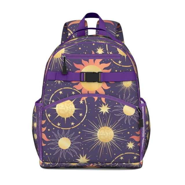 Celestial Goth Students Backpack with Gothic Astrology Sun, Moon, and Star Print, Mystical Cosmic Design, Lightweight and Adjustable for Everyday Use