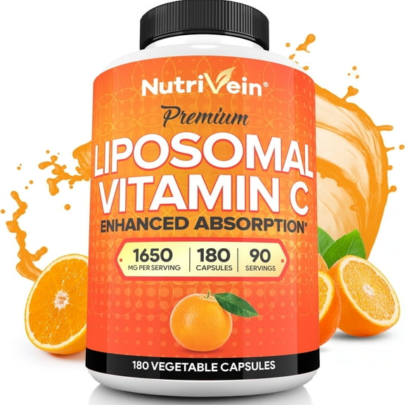Nutrivein Liposomal Vitamin C Supplement - Immune Support, Vegan - 180 Capsules, 1650 mg