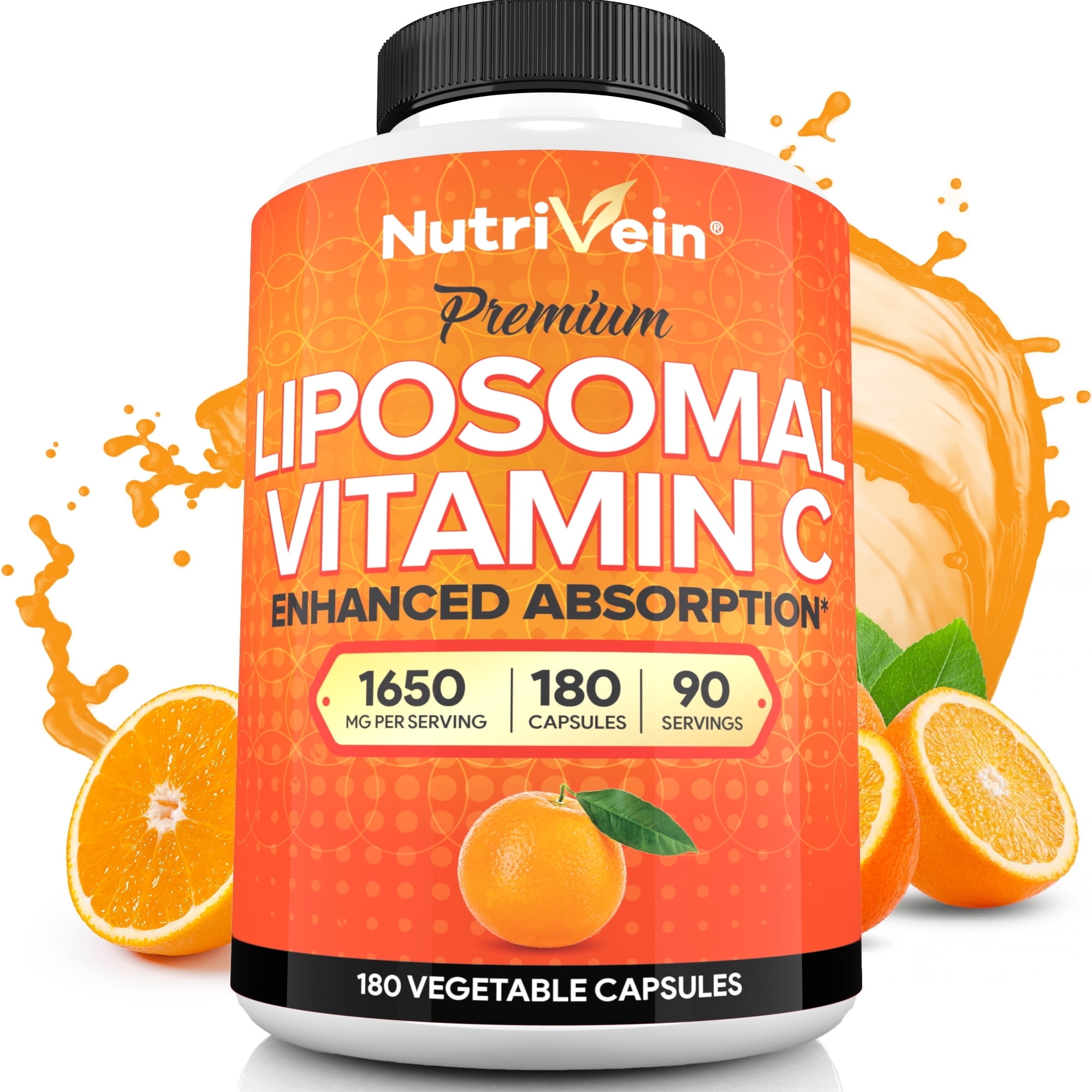 Nutrivein Liposomal Vitamin C Supplement - Immune Support, Vegan - 180 Capsules, 1650 mg