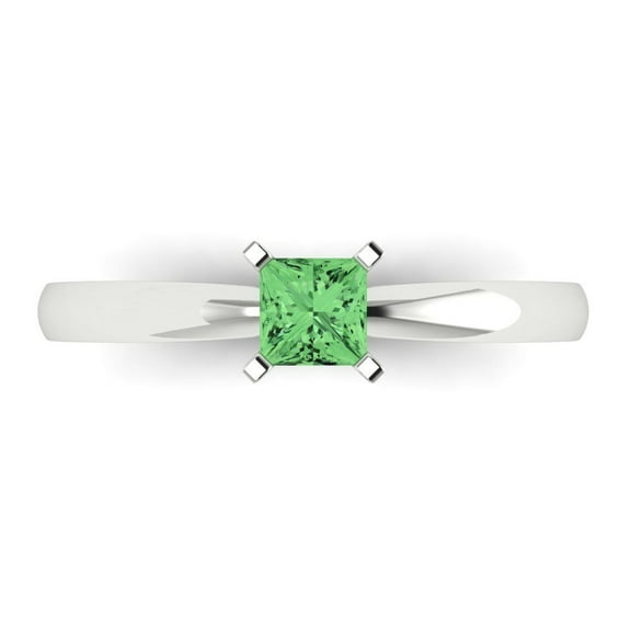14K White Gold Princess Cut Green Zirconia Diamond (CZ) Solitaire Engagement Ring (0.5 cttw, D-F Color, VVS1 Clarity)
