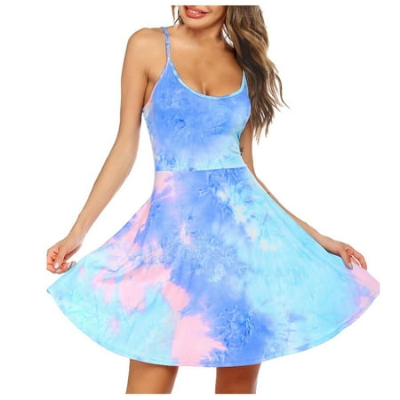 

Fsqjgq Com Dress Shoulder Sleeveless Summer Women s Flower Dress Strap Beach Adjustable Skirt Women s Dress Teen Winter Party Dresses Cotton Blue L