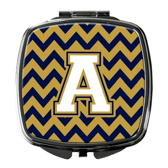 Letter A Chevron Navy Blue and Gold Compact Mirror CJ1057-ASCM