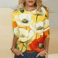 thumbnail image 2 of CYMMPU Spring Tops Round Neck 3/4 Sleeve Loose Fit Fall Fashion Shirts Floral Pattern Blouses for Women Dressy Casual Tunic Tops Lightweight Basic T-Shirts Multicolor M, 2 of 5