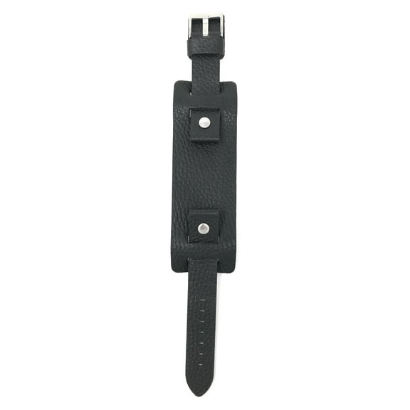 Bandini 22mm Mens Leather Watch Band Strap, Black Rectangular Shape, Biker, Wrist Cuff