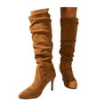thumbnail image 3 of Wovix Knee High Boots for Women Pointed Toe Stiletto High Heel Slouchy Suede with Side Zipper Tall Fashion Boots Trendy Streetwear Shoes Brown 37, 3 of 7