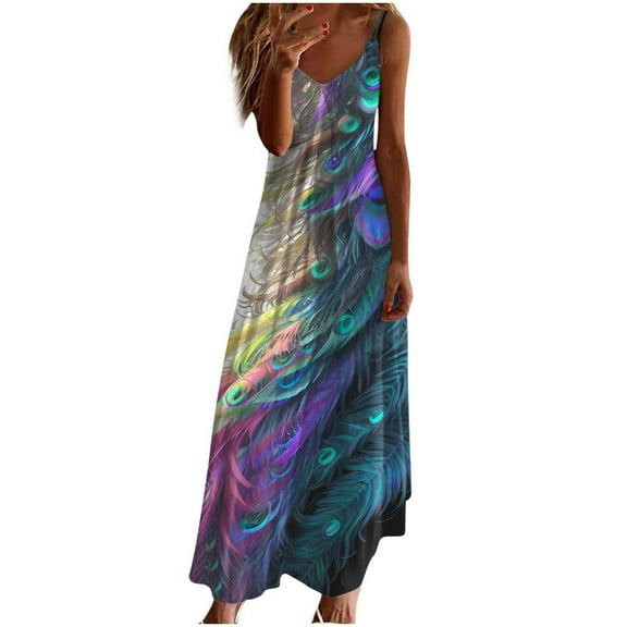 LYXSSBYX Casual Dresses for Women Summer Dresses for Women Print Sleeveless Round Neck Dress Casual Dresses