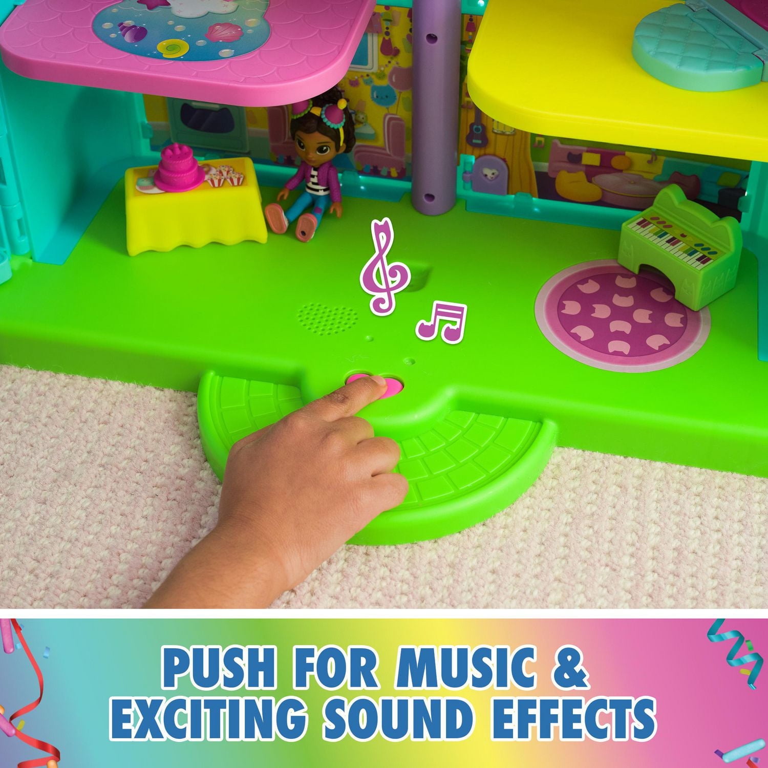 Gabby’s Dollhouse, 15-Piece Rainbow-Themed, Celebration Dollhouse, Toy Figures, Doll House Furniture & 10 Sounds, Kids Toys for Girls & Boys Ages 3+