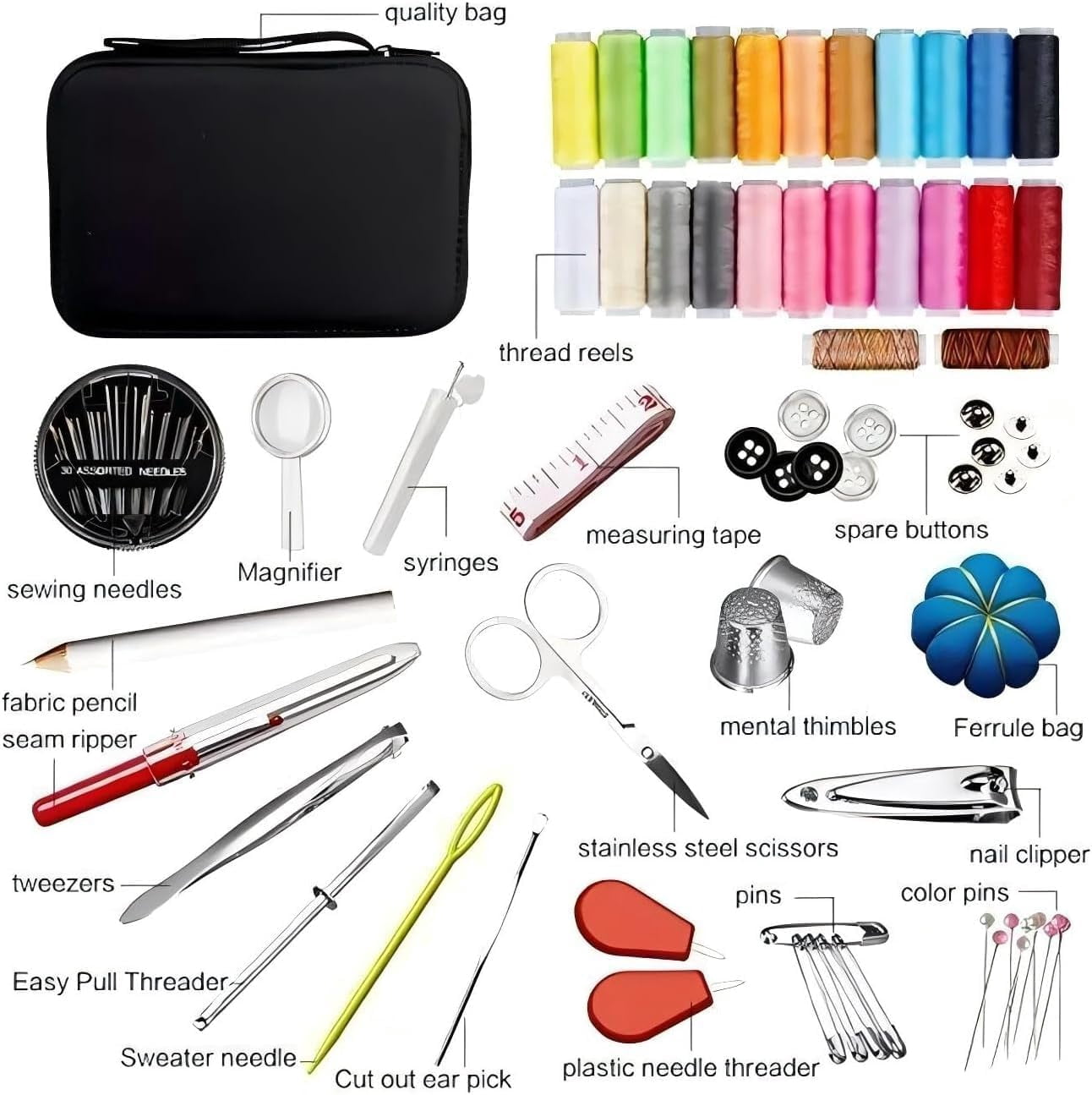 SONGAUN Eleeferri 99Pcs Portable Sewing Box Kit, Home Travel Sewing Thread Stitches Scissors Needles Button Sewing Starter Kits Sewing Supplies for Grandma, Mom, Friend, Traveler, Adults, Beginner