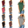 thumbnail image 1 of Short Sleeve Round Neck Color Block Leopard Striped Tunic Top Women's Crew Neck Short Sleeve Stripes Leopard Print Top, 1 of 3