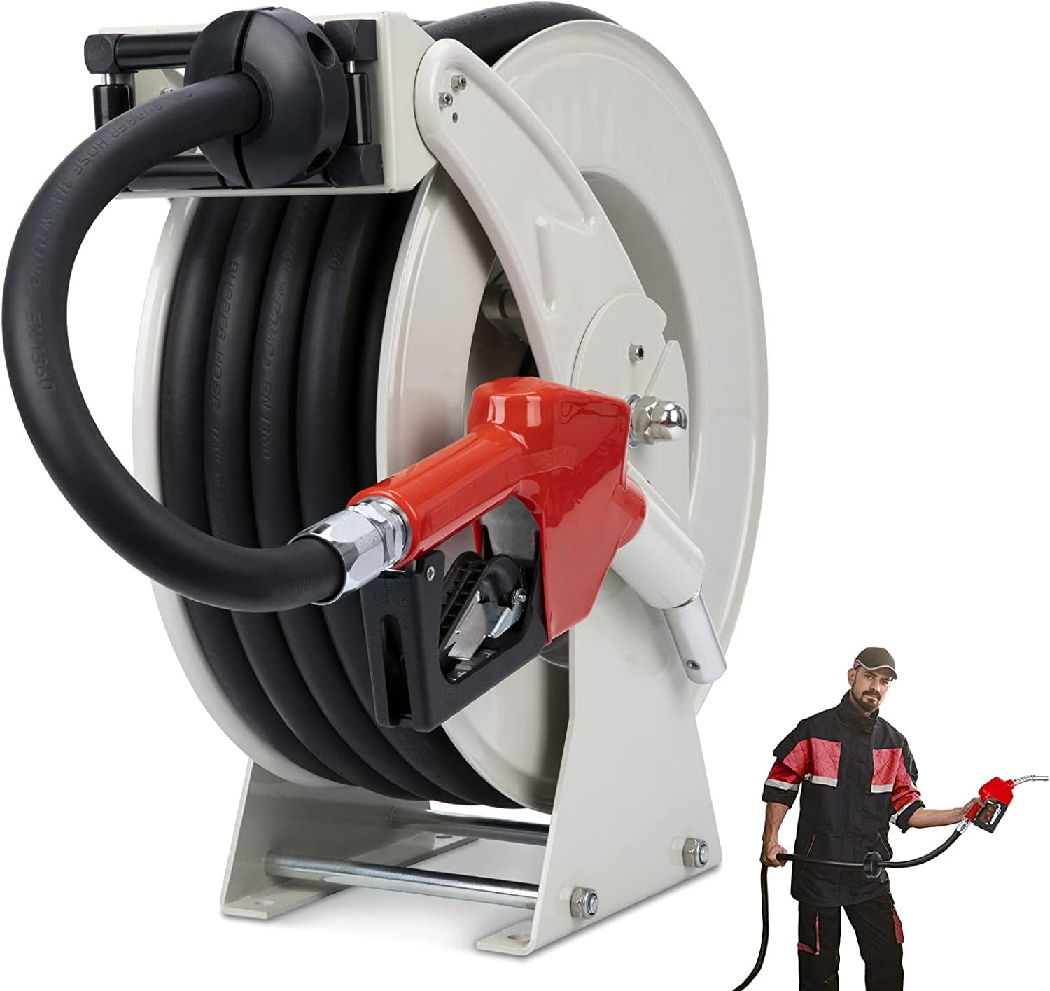 Rocita Diesel Fuel Hose Reel with Fueling Nozzle, 1 inch x 50 ft