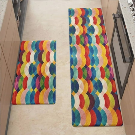 

Anti Fatigue Kitchen Mat Colorful Waves Vibrant Dynamic Sets of 2 Kitchen Rugs Non Slip Cushioned Standing Mat for Sink Floor Laundry Office Desk Mid 17.3 x 29 + Pro 17.3 x 59