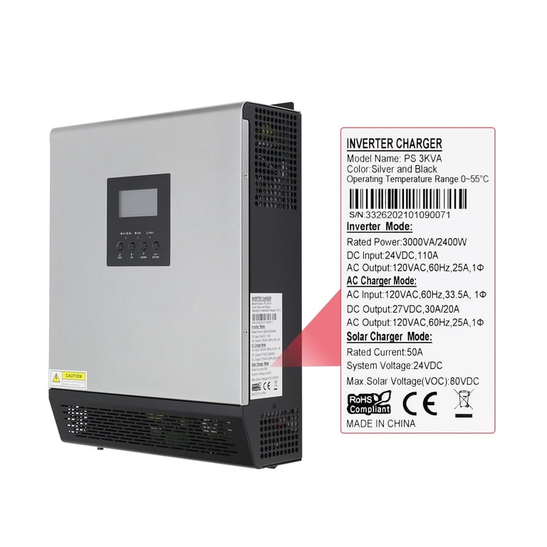 INXII 3000W Hybrid-Wechselrichter 24V Auf 230V Mit 50A PWM-Laderegler – 4 Modi (Solar, Netz, Batterie, Hybrid)