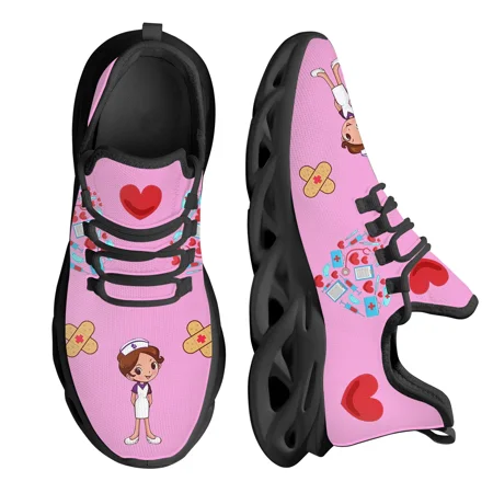 

Women Shoes Breathable Fashion Mesh Swing Shoes Cute Nurse Girl Pattern Outdoor Cushion Sneakers for Hospital Worker