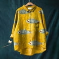 thumbnail image 2 of Jxximdong Tshirts for Women Linen T Shirt For Women's Vintage Fish Art Print Lapel Neck Button Blouses Long Sleeves Casual Tops Yellow Summer Tops L, 2 of 4