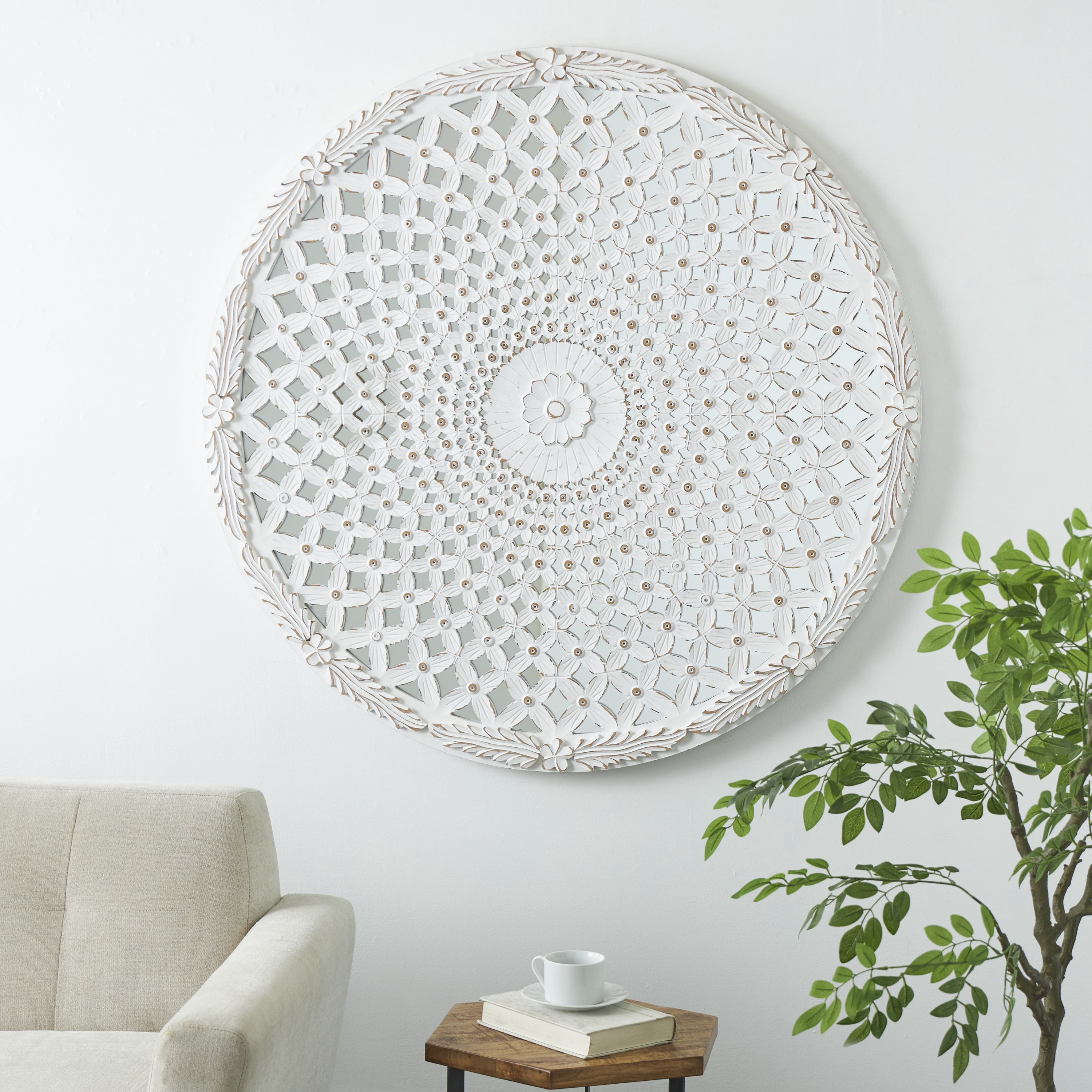 DecMode White Wooden Handmade Medallion Geometric Wall Decor