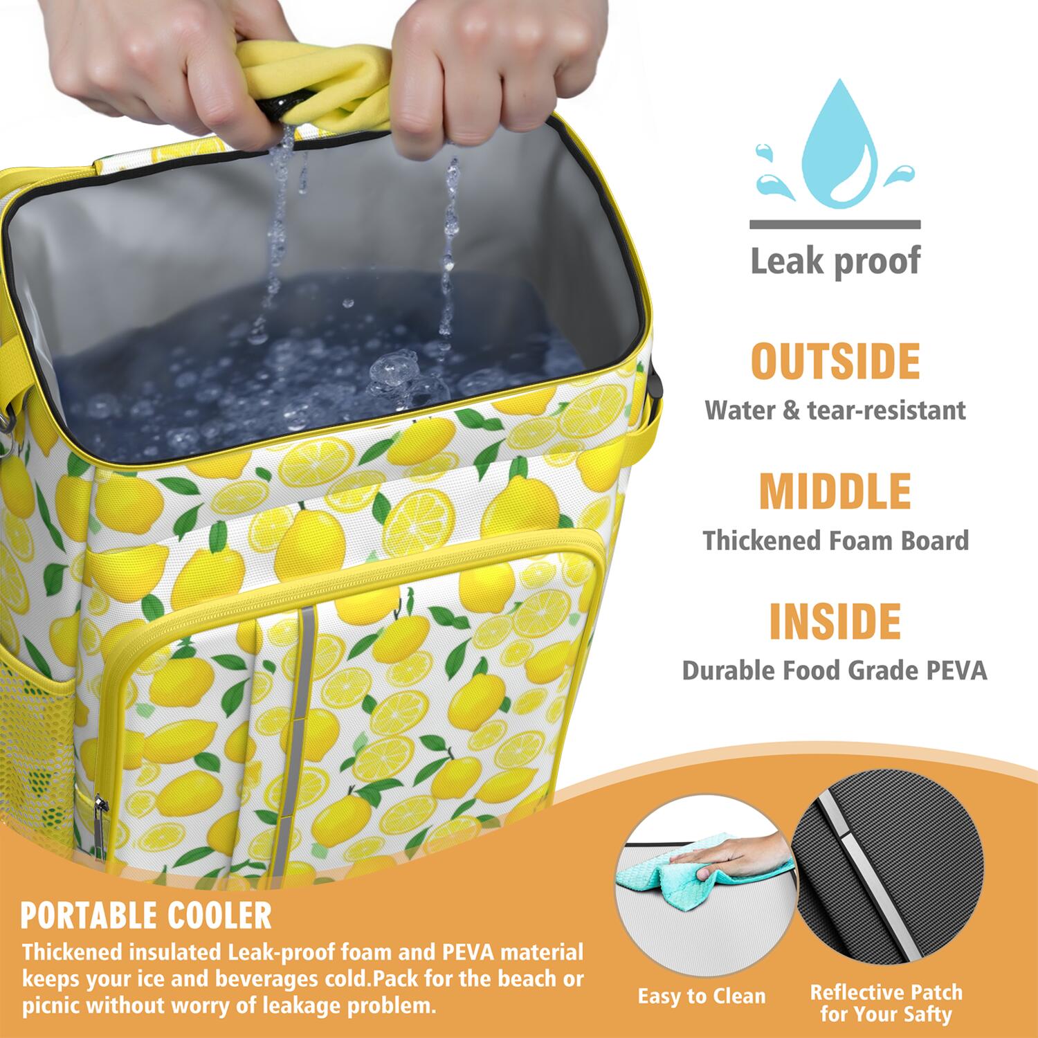 Travel Cooler Bag - Lemon Camping Beer Cooler Backpack with Bottle Opener- Waterproof Insulated Picnic Backpacks - Cooler Bag for Beach