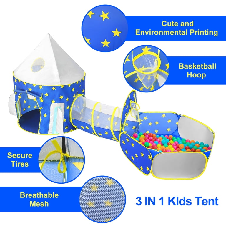 JoyStone 3-in-1 Pop-Up Play Tent with Tunnel and Ball Pit, Blue photo 7