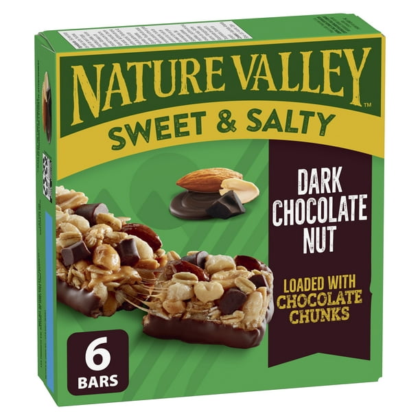 Val Nature Barre Granola, Sucrées et Salées, Chocolat Noir et Noix, 6 Barres 6 barres x 35 g, 210 g