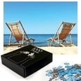 thumbnail image 2 of Ambesonne Beach Scene Jigsaw Puzzle Durable Cardboard, Sunbeds Seaside View, 1000 pcs, Deep Sky Blue and Eggshell, 2 of 5