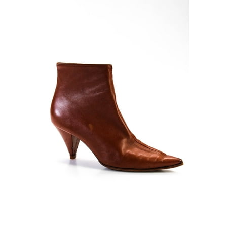 

Pre-owned|Celine Womens Side Zip High Heel Pointed Toe Booties Brown Leather Size 39