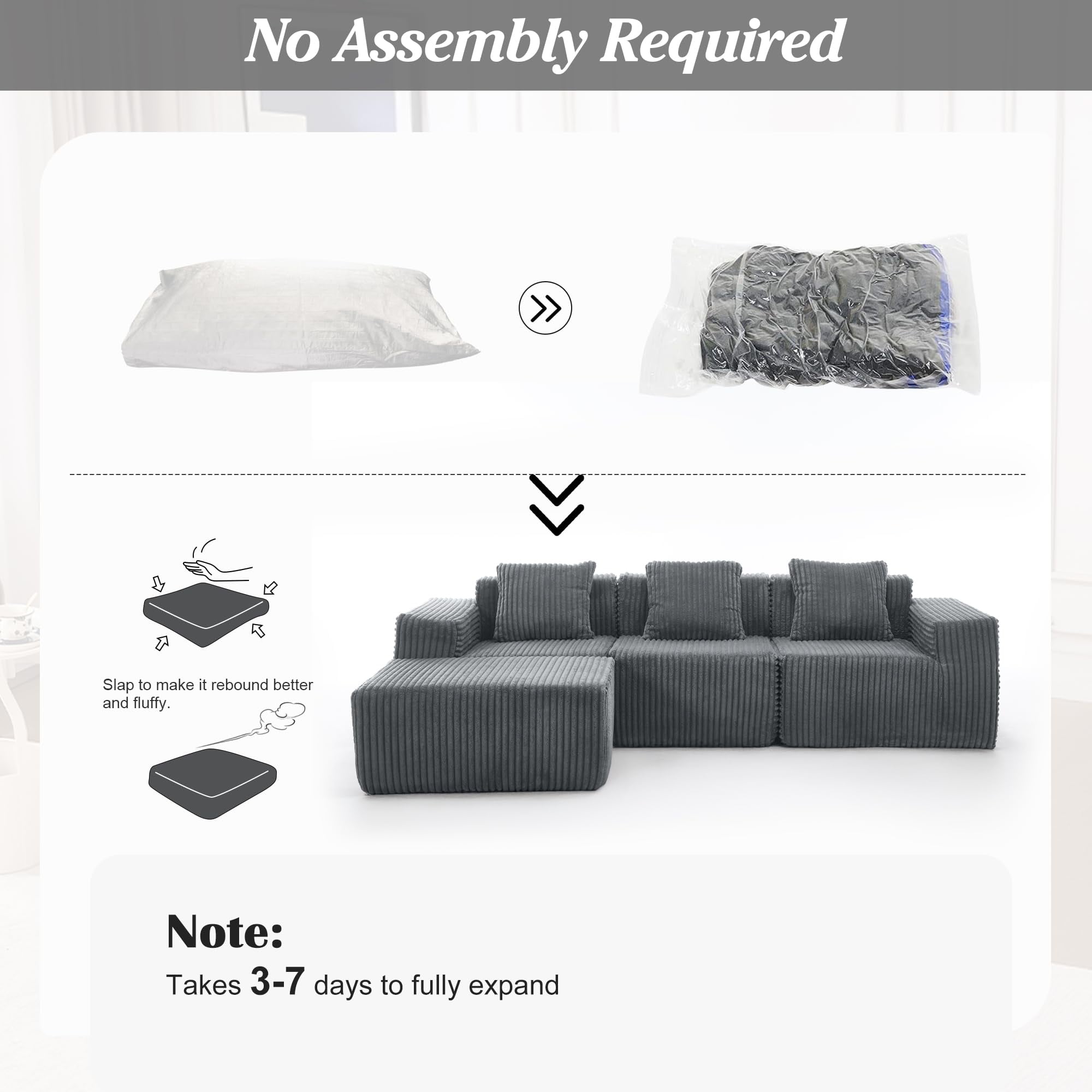 Upholstered Cloud Couch, Modern Minimalist Corduroy Couches for Living Room, Foam-Filled Compressed Sofa,No Assembly Required
