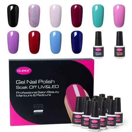 CLAVUZ Gel Nail Polish Set C002,12PCS Soak Off UV Gel Nail Lacquer with Top and Base Coat Nail Art New Starter Kit 8ML Long Lasting Varnish Comes Packed in Exquisite Gift (Best Long Lasting Base Coat)