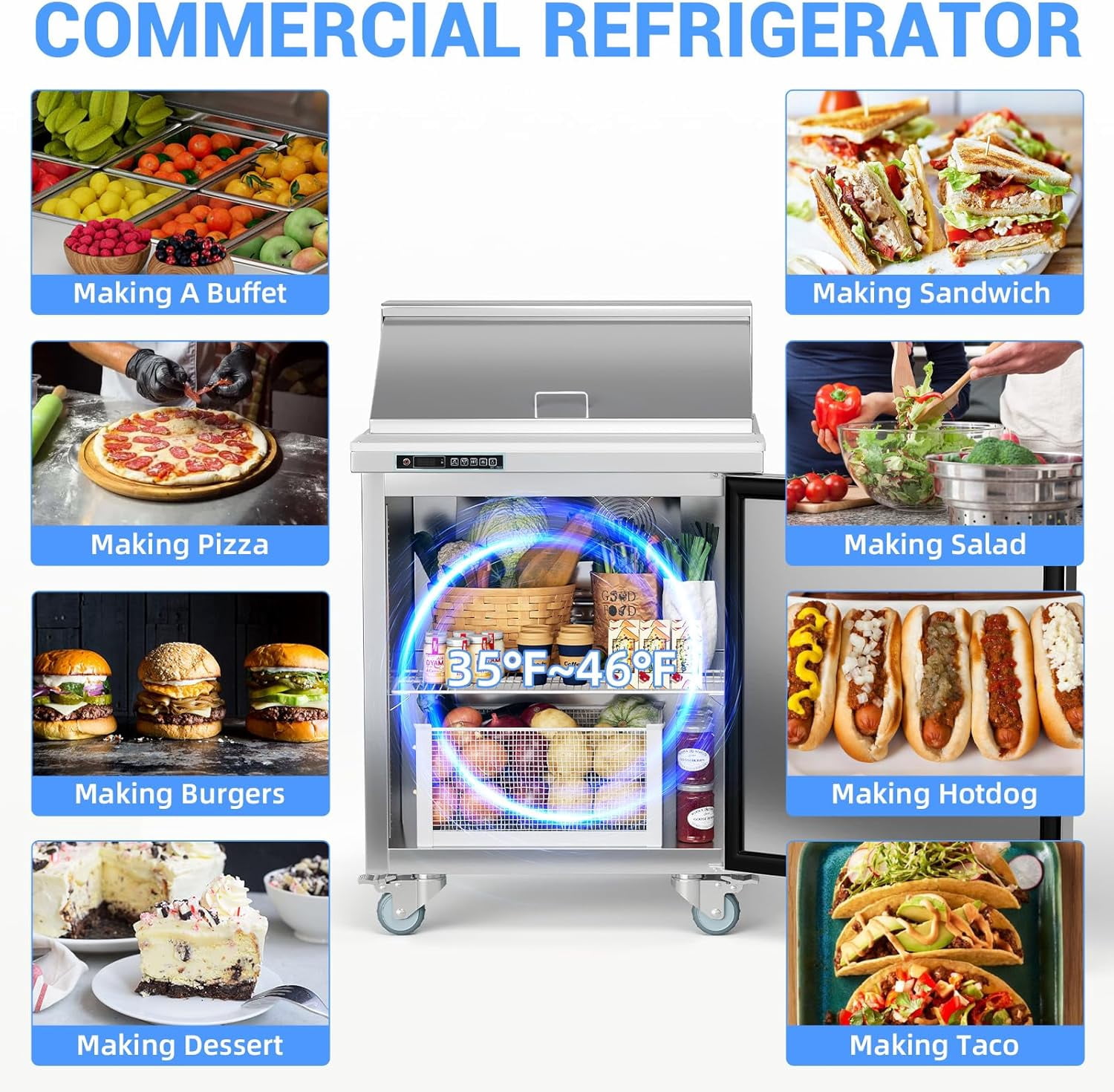 Senfot Stainless Steel Compact Commercial Refrigerator, Mini Fridge for Small Business Bar Cafe Kitchen Home Use 28"+8 plates
