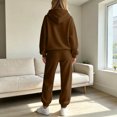 thumbnail image 6 of WULMLEO 2 Piece Sets Women Matching Hooded Hoodies and Wide Leg Sweatpants Relaxed Two Piece Set Casual Stretch Travel Tracksuit Set Coffee M, 6 of 7
