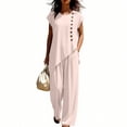 thumbnail image 5 of Cagogo Women's 2 Piece Casual Sets Round Neck Short Sleeve Tshirt Wide Leg Pants Loose Summer Vacation Outfits Solid Boho Lounge Tracksuits Travel Airport Clothes, Pink M, 5 of 6