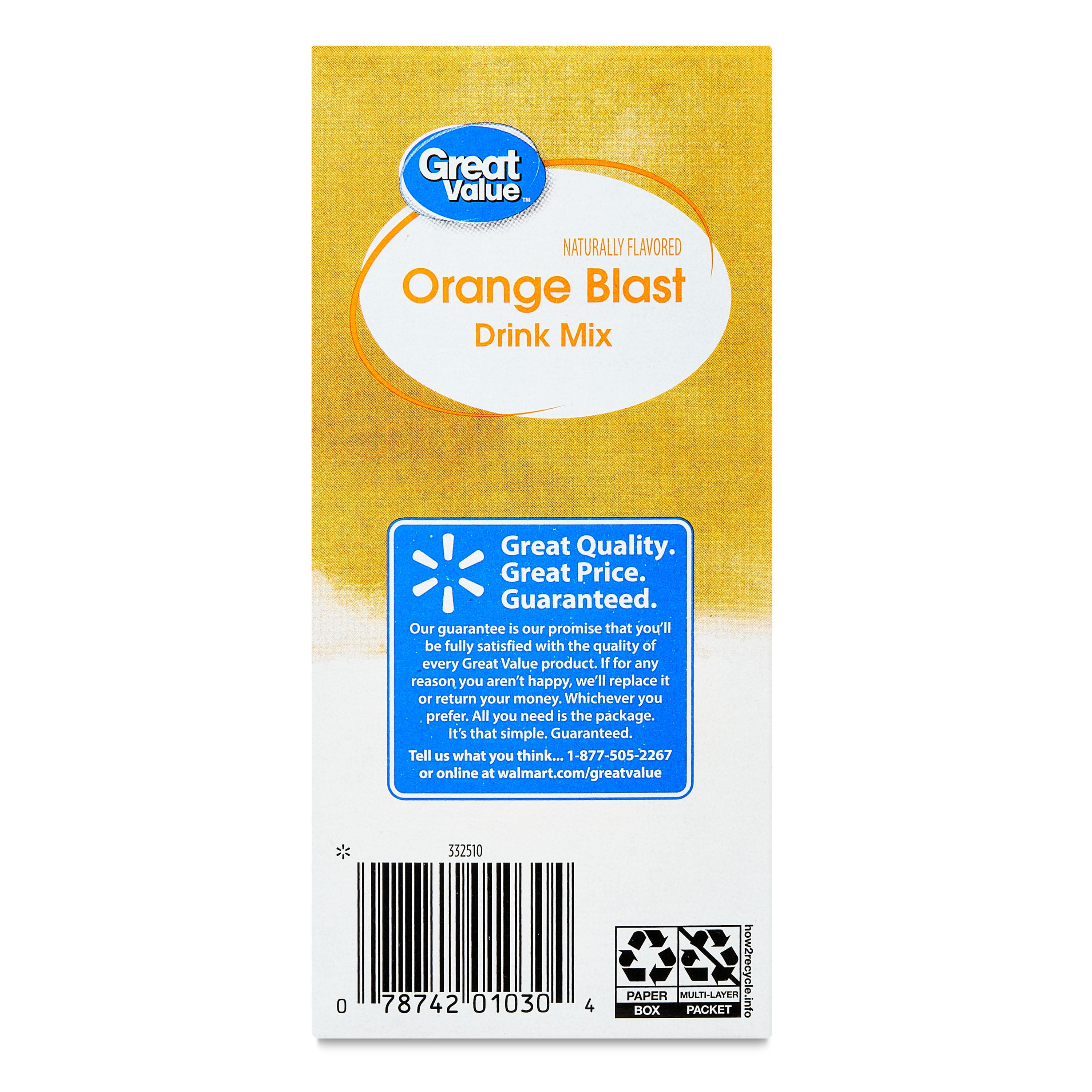 (12 pack) Great Value Sugar-Free Orange Blast Drink Mix Powder, 0.56 oz, 5 Count