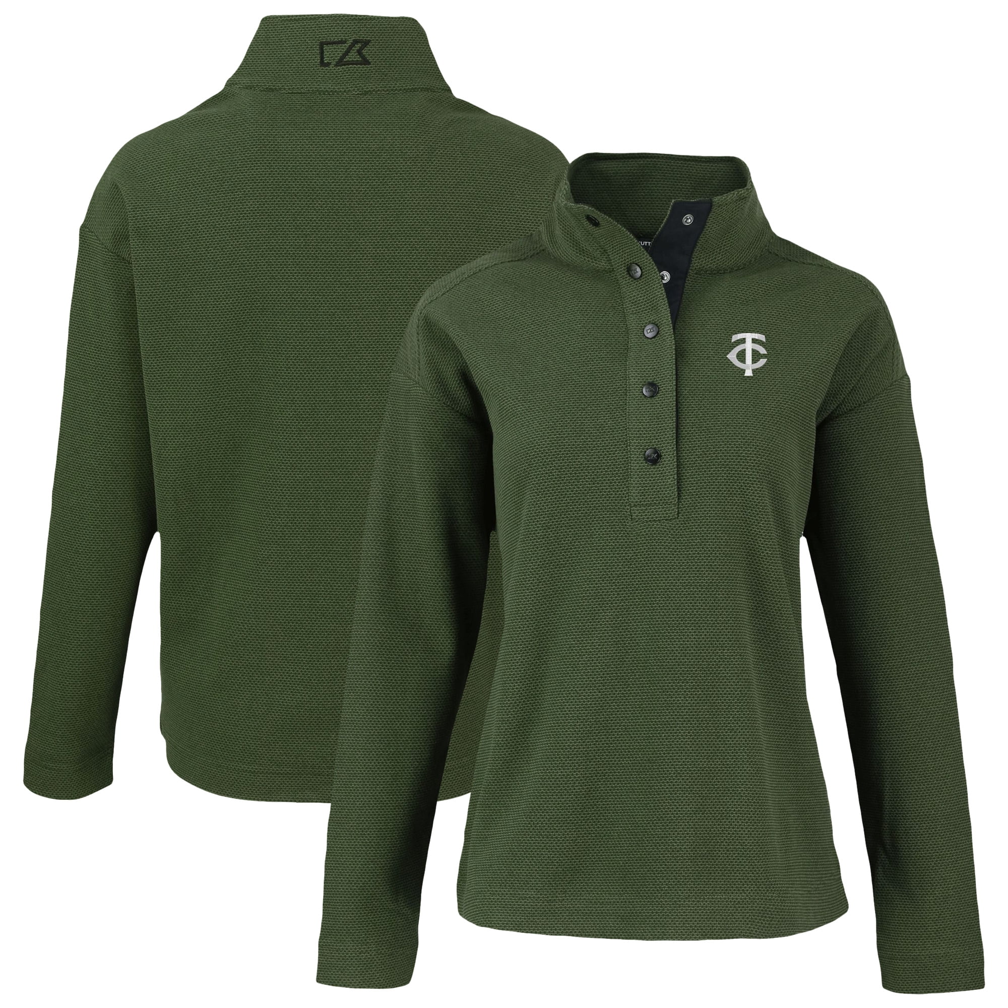 Women's Cutter & Buck Green Minnesota Twins Hunts Point Eco Half-Snap Jacket