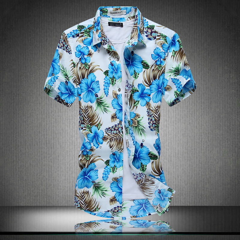 LeadingStar - Men's Casual Full Floral Print Short Sleeve Button-up ...