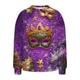 thumbnail image 6 of YueHuiYing Women's Oversized Purple Base Colorful Stripes Round Neck Long Sleeve Carnival Print Casual Top, 6 of 6