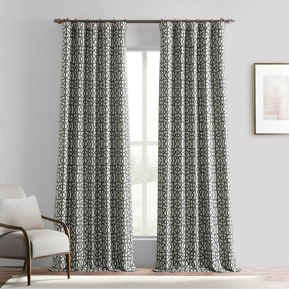 AIR-Metro Faux Silk Jacquard Room Darkening Curtains - 96 Inches Long Curtain for Bedroom & Living Room, Rod Pocket Design (1 Panel), 50W x 96L, Metro Black