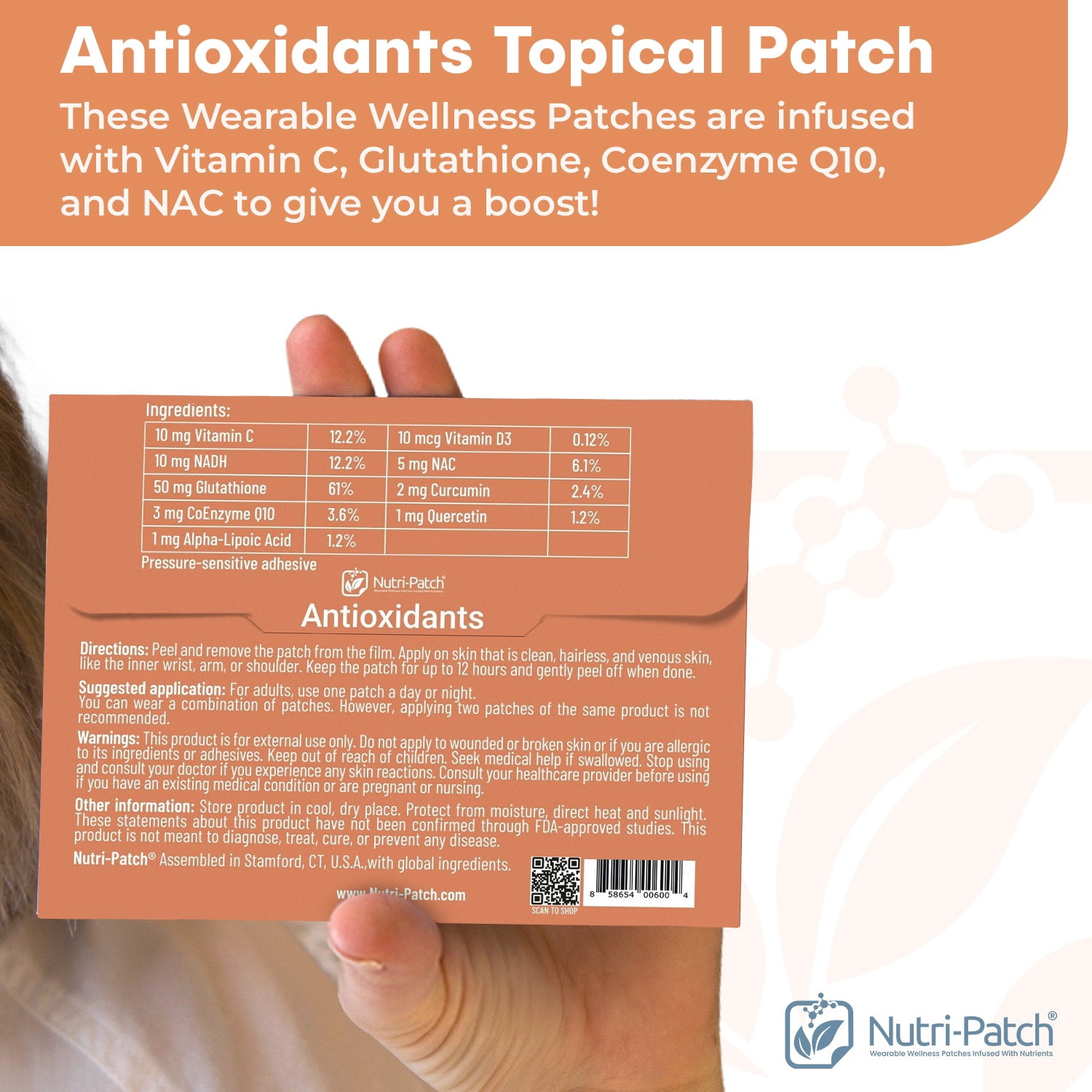 NUTRI-PATCH Antioxidants Skin Patches with Glutathione, Coenzyme Q10, NADH and Vitamins C - Sustained Release (30 Ct)