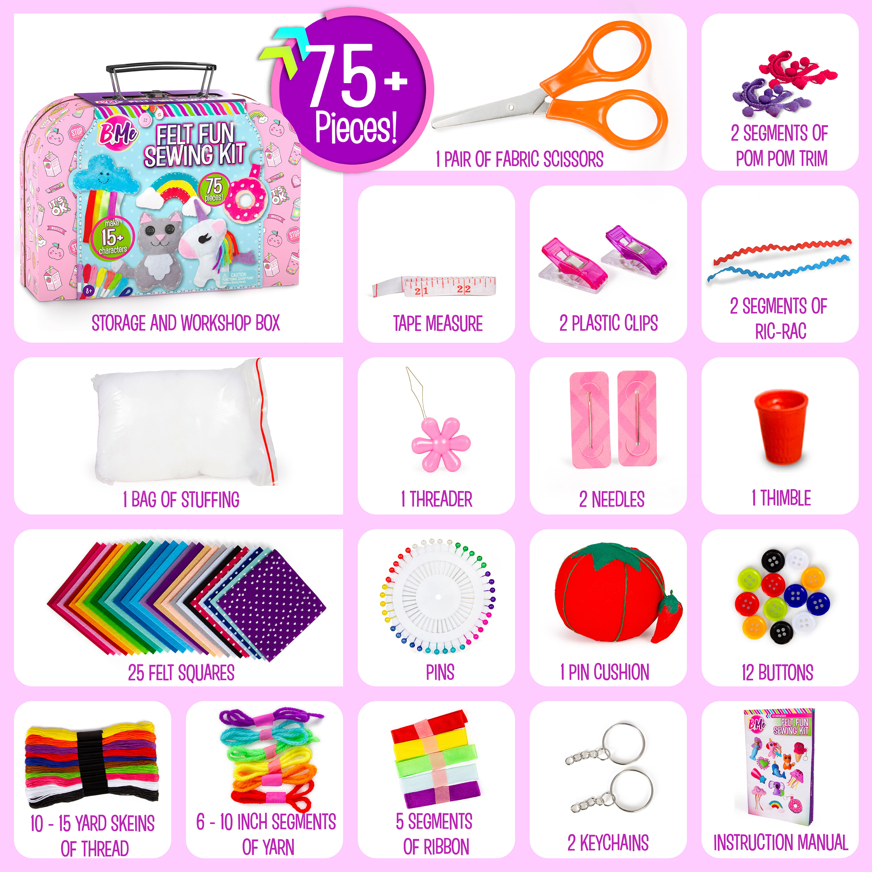 HKKYO Sewing Kit for Kids Ages 8-12, Kids Sewing Kit, Felt Sewing for Kids,  Learn to Sew Craft Kit for Beginners, DIY for Girls and Boys, Sewing