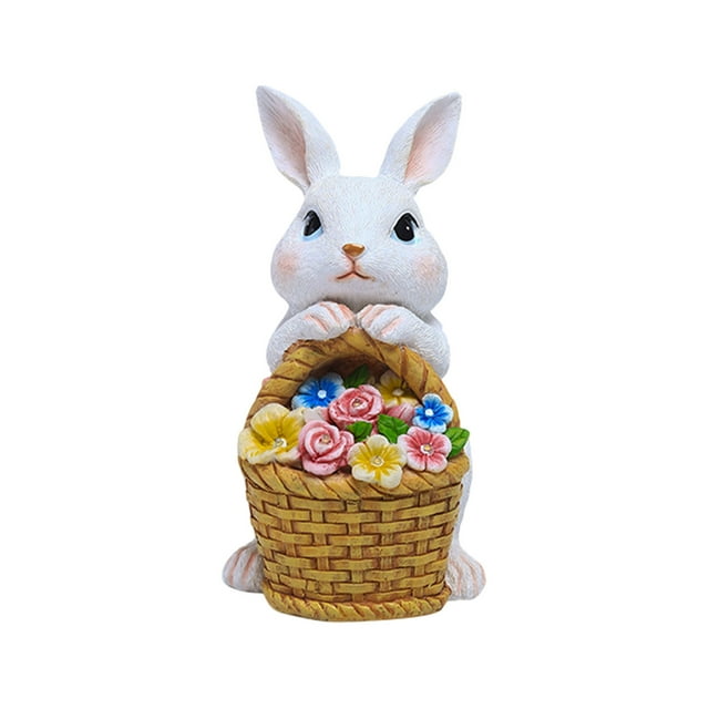 B Solar Powered Garden Decor Bunny Rabbit Statue With Lighted Basket Outdoor Patio Yard Lawn Ornament For Spring Summer Evenings Version B