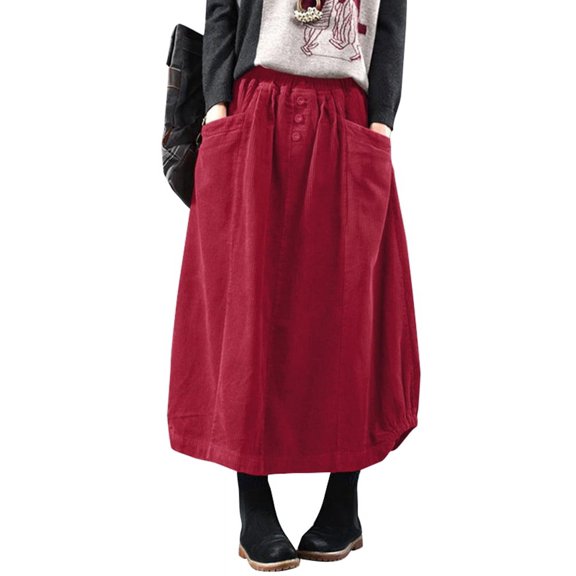 ZANZEA Women Elastic Waist Vintage Warm Corduroy Long Skirts