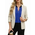 thumbnail image 3 of Womens Dressy V Neck Color Block Business Casual Blouses Long Sleeve Work Shirts Fall Trendy Clothes Blue M, 3 of 9