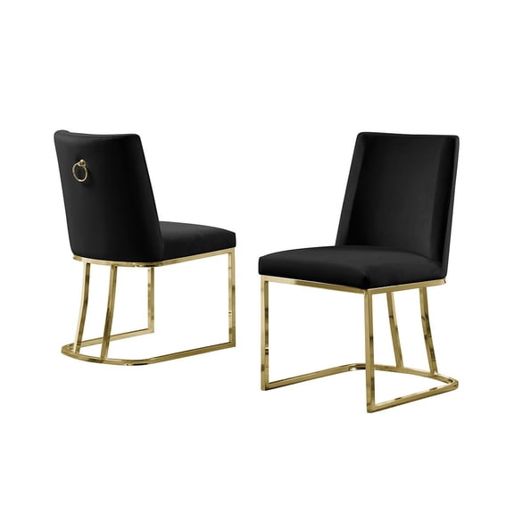 Best Quality Furniture Dining Chair with Gold Stainless Steel Legs, Hanging Ring on Back (Set of 2) Black