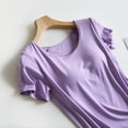 thumbnail image 5 of GPOECD Women's Solid Color Short Sleeve T-Shirt with Built-in Bra Wireless Comfort Casual Wear Stretchy Summer Top for Everyday Z8083-Purple,S, 5 of 8