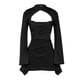 thumbnail image 5 of Sunloudy Vestido ajustado para mujer, manga larga acampanada, sin espalda, color sólido, con pliegues, minivestidos ajustados Sunloudy S M L, 5 of 9