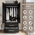 thumbnail image 3 of iPormis Wooden Armoire Wardrobe Closet with 2 Drawers, Clothing Storage Cabinet with Shelves Aluminum Hanging Rod, Sturdy Freestanding Modern Bedroom Clothing Armoires,Black, 3 of 8