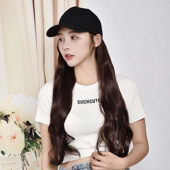 DOPI Human Hair Wigs For Women Black Color Natural Lace Hair Hat Wig One Wig Female Long Curly Hair Big Wave Wig Set Hat