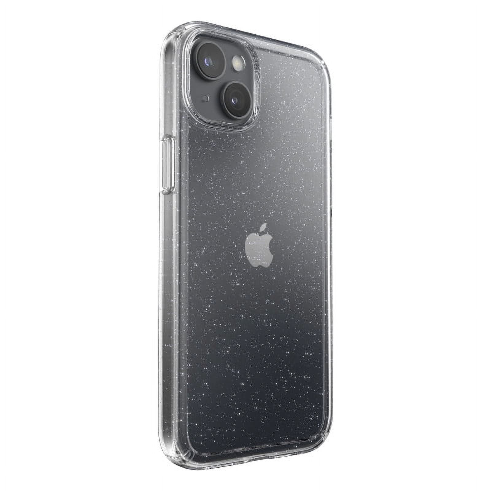Speck Gemshell Glitter Case for iPhone 15 Plus and iPhone 14 Plus in Clear with Platinum Glitter